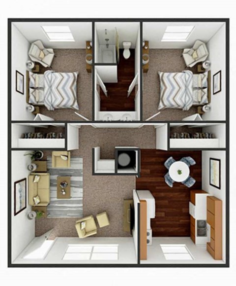 Floor plan for 2 beds, 1 bath, 795 sqft